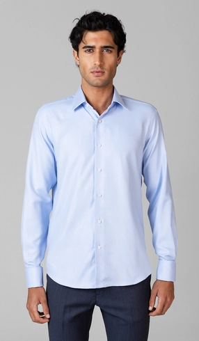 Camisa Social Slim de Punho Duplo Maquinetada